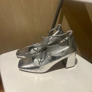 Stylish Silver Block Heel Women's Shoes